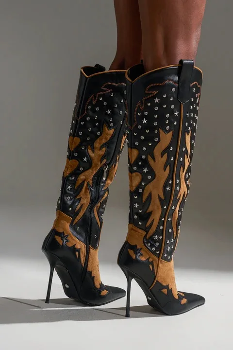 2025 Women Rhinestone Pointed Toe Over The Knee Boots Lady High Heels Side Zipper Crystal Sparkly Winter Long Boots 44 view 4