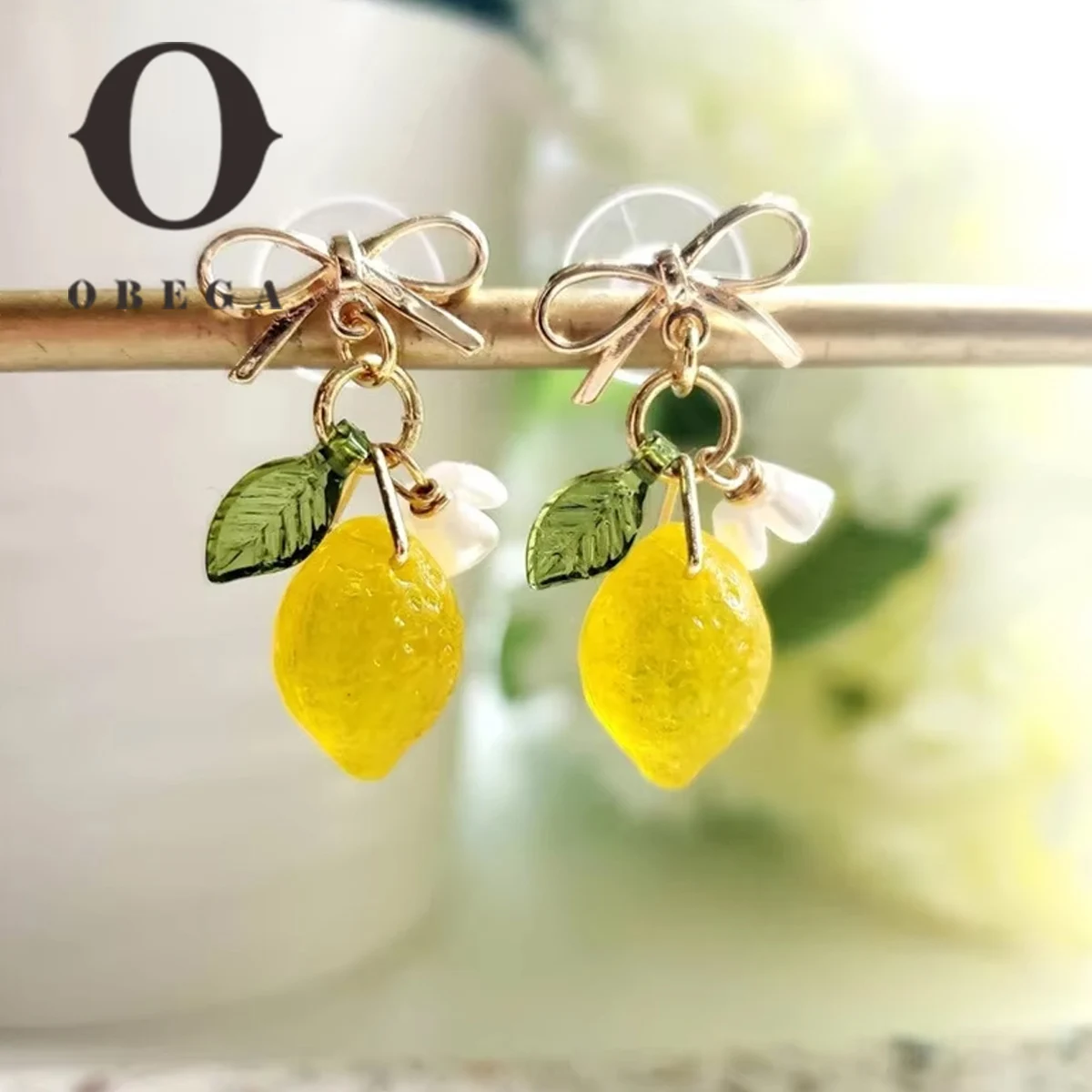 Obega Yellow Lemon Flower Leaf Hook Earrings Sweet Chic Simple Style Furit Drop Fish Hook Earrings Rural Style Jewelry Gift