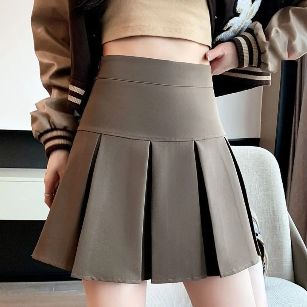 Fashion High Waist Pleated Mini Skirts Y2k Simple Short Dress A-line JK Short Skirt Solid Color Skirts with Safety Pants Ladies