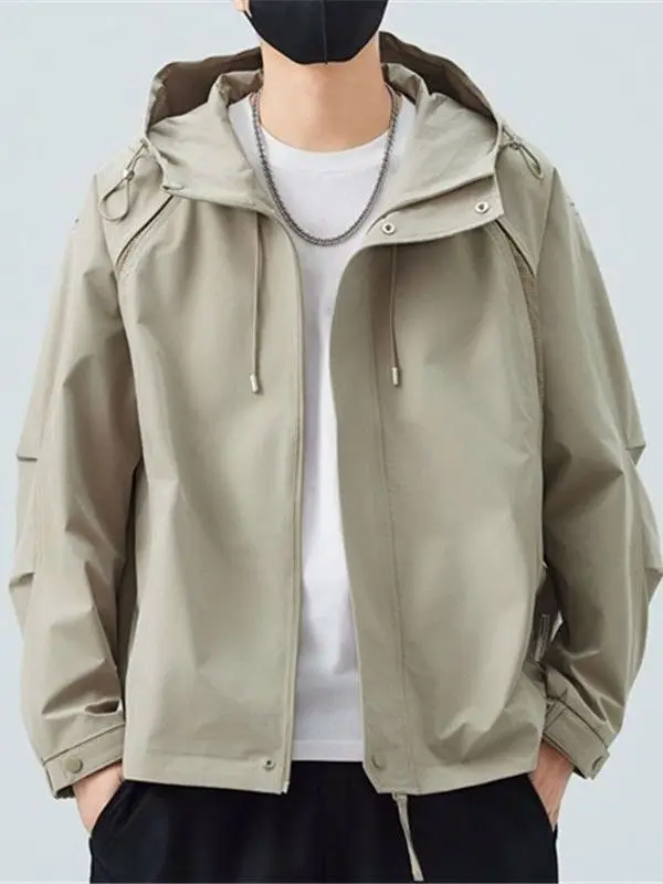 

Осень 202, мужская куртка с капюшоном, свободная посадка, ветрозащитная полиэфирная ткань, рабочая одежда, верхняя одежда, молодежная трендовая длинная све