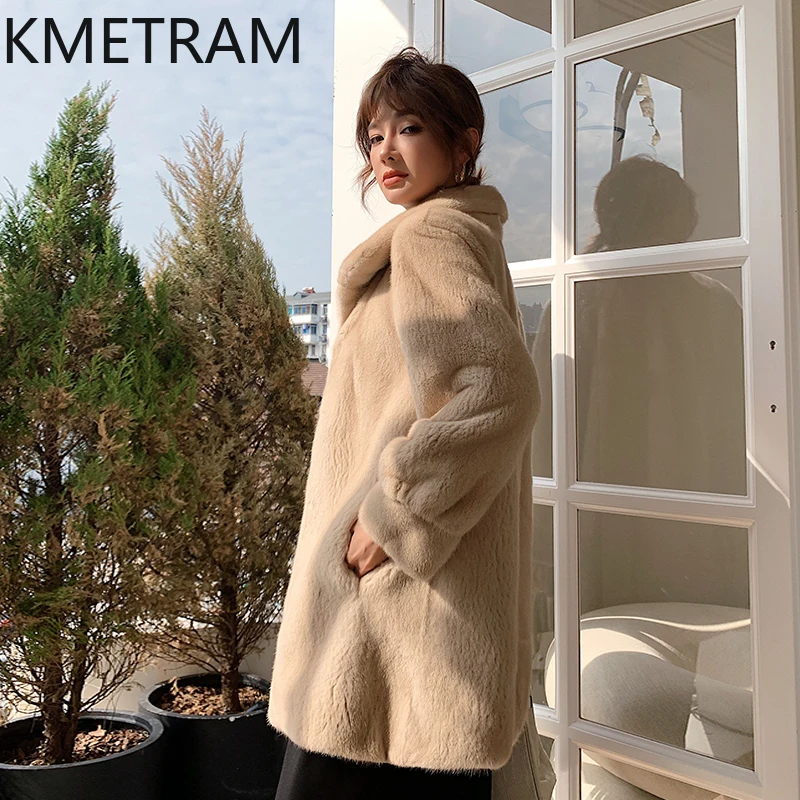 Natural Purple Label Mink Fur Coat Woman High Quality Mid Length Beige Fur Jacket Winter Clothes Women Jackets 2025 шуба женская