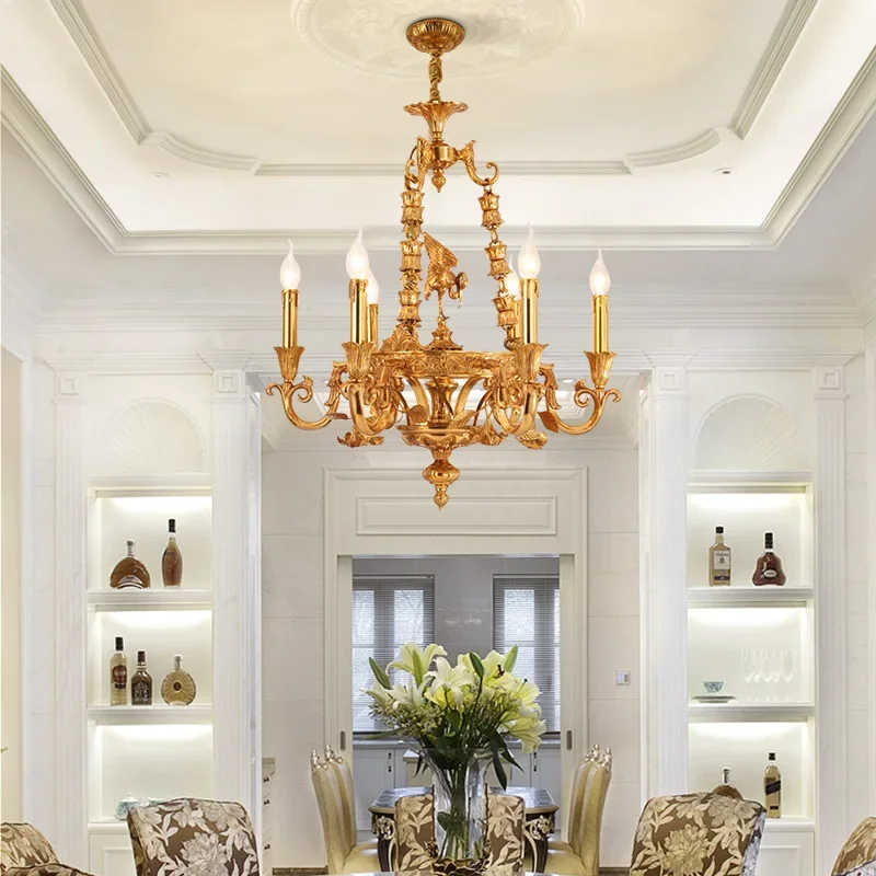 2026 French Duplex Building Light Luxury European Vintage Candle Lamp Living Room Bedroom Brass Chandelier