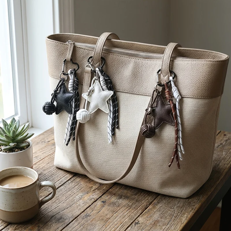 PU Leather Five Pointed Star Bag Pendant Woven Rope Anti-Lost Leather Star Keychain Girl Heart Sporty Style Keyring