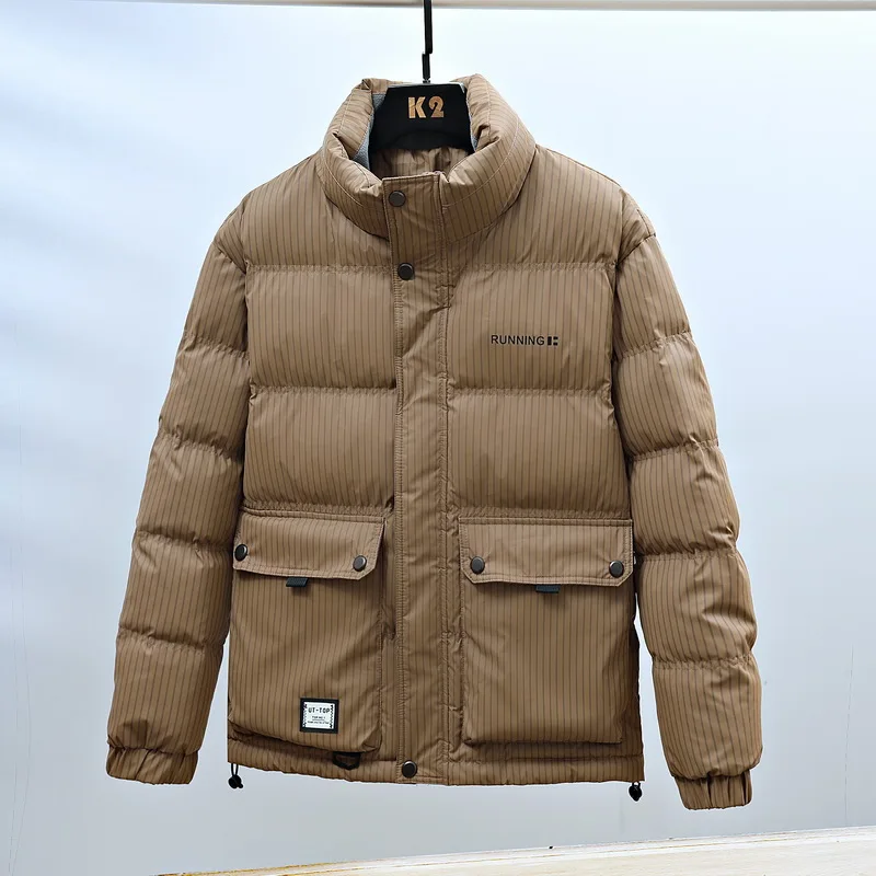 男性用ホワイトパンクダウンコート,カジュアルストライプ,暖かい冬のジャケット,高品質のパッド入りパーカー,新しいコレクション