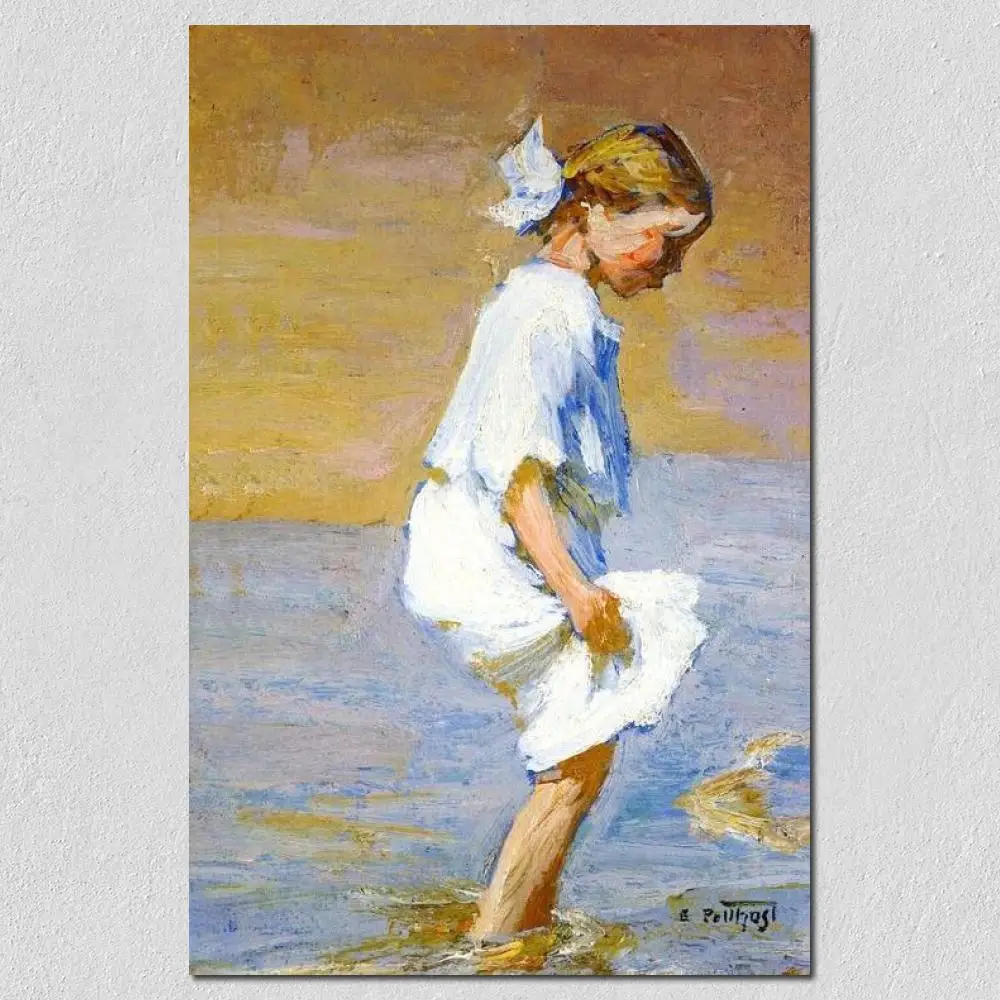 

Oil Painting Children on Beach Wading at the Shore By Edward Henry Potthast High Quality Hand Painted Canvas Art Home Decor