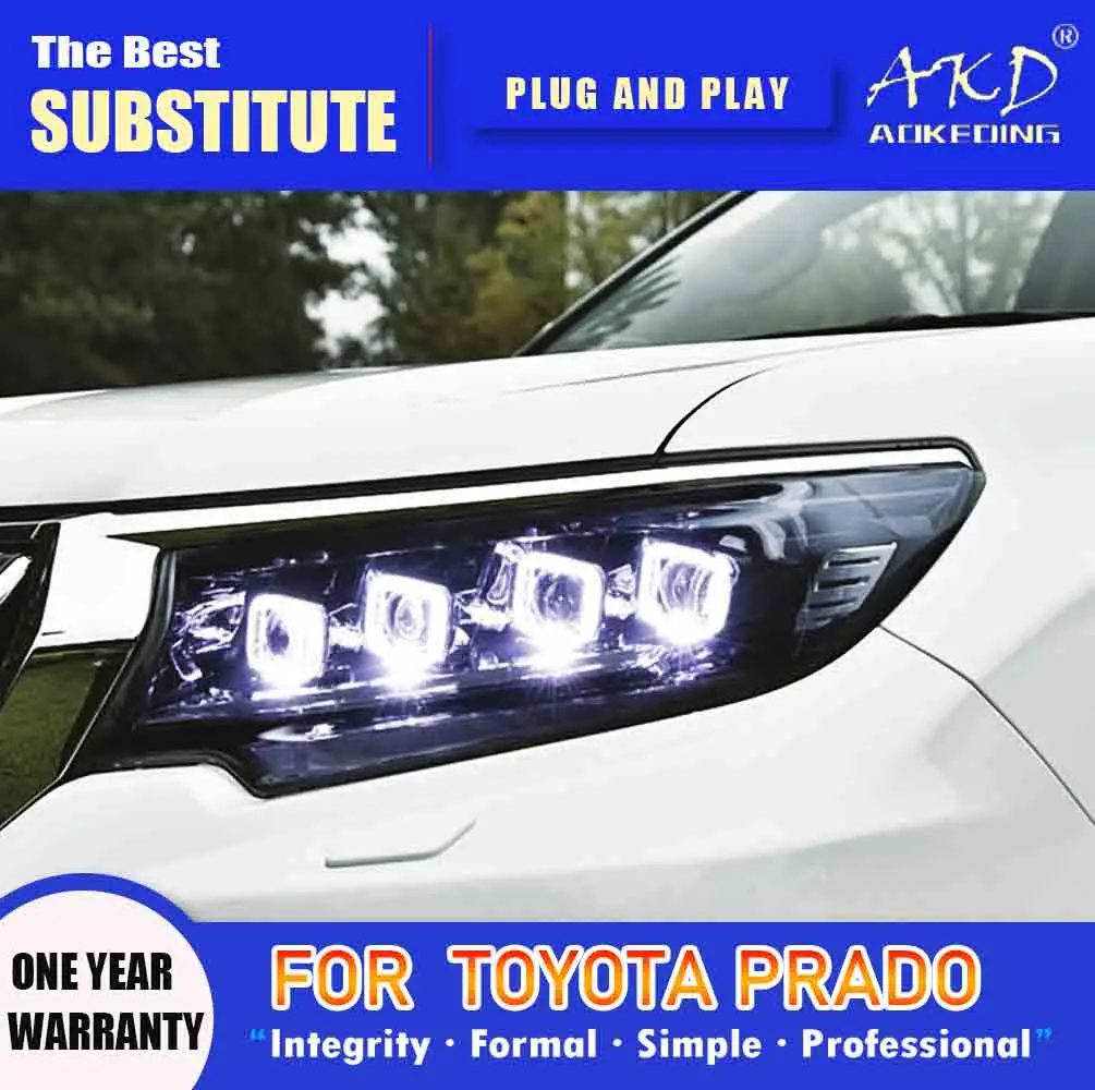 

AKD Head Lamp for Toyota Prado LC200 LED Headlight 2017-2021 Headlights Prado DRL Turn Signal High Beam Angel Eye Projector Lens