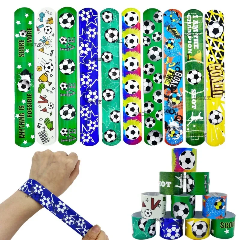 

24pcs Soccer Slap Bracelet Wristband Toys for Kids Birthday Party Ball Themed Papa Circle Bracelets Gift Partys Decoration