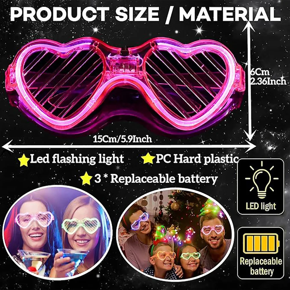 5/10/20/30/50 Bulk Light Up Glasses Heart Shaped LED Glasses Glow In The Dark Party Supplies for Birthday Wedding Party Favors