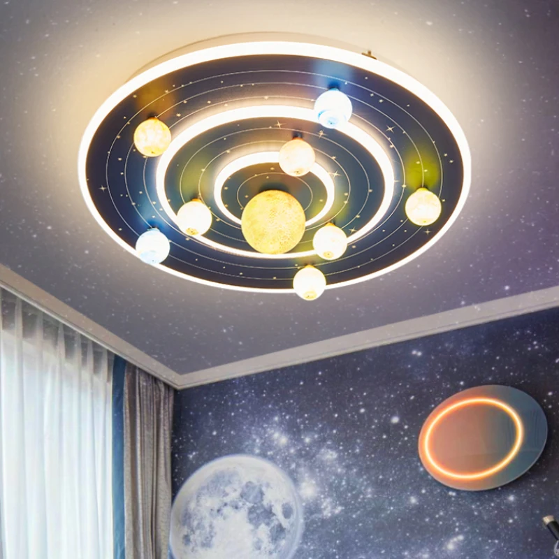 Imagem -04 - Modern Creative Galaxy Planet Lâmpada Crianças Quarto Lâmpadas de Teto Quente Romântico Menino Menina Quarto Princesa Quarto Decoração Luzes de Teto