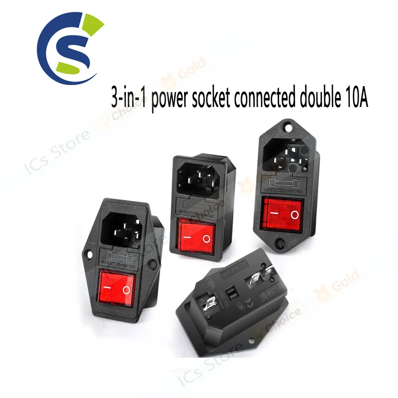 5PCS New and Original 3-in-1 power socket connected double 10A with light switch fuse male socket male/female plug charging port