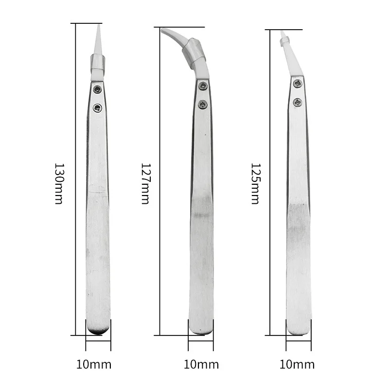 3PCS Straight Aimed Ceramic Tweezers for Electronics Soldering Stainless Steel Handle Precision Tweezers Hand Tool