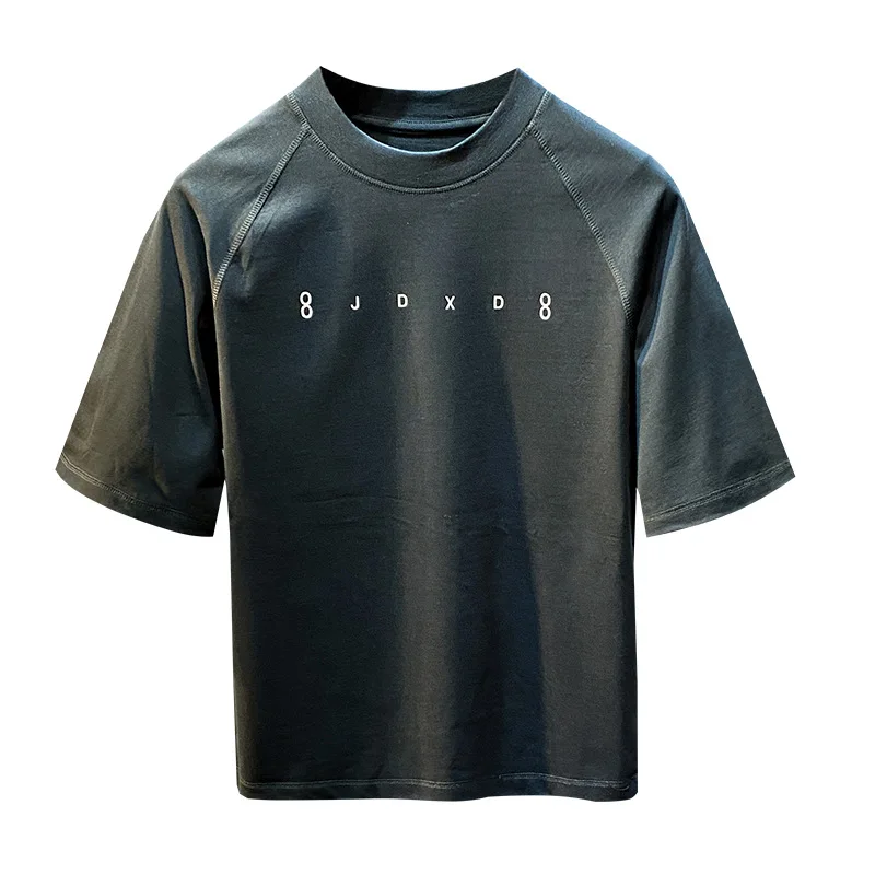 Heavy fashion short sleeved T-shirt men's 2025 summer fashion versatile loose plus half sleeved T-shirt top