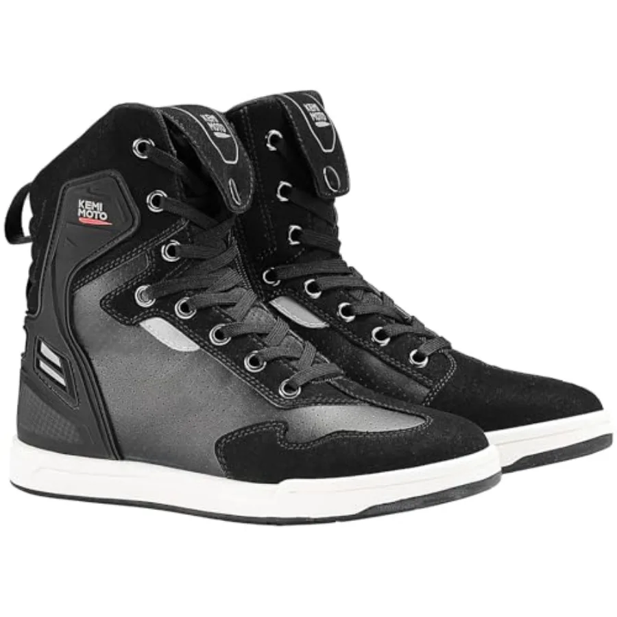 

KEMIMOTO Motorcycle Shoes High Top with Thick Heel Protective Gear Anti-Slip Motorcycle Boots for Men Microfiber Leather Materi