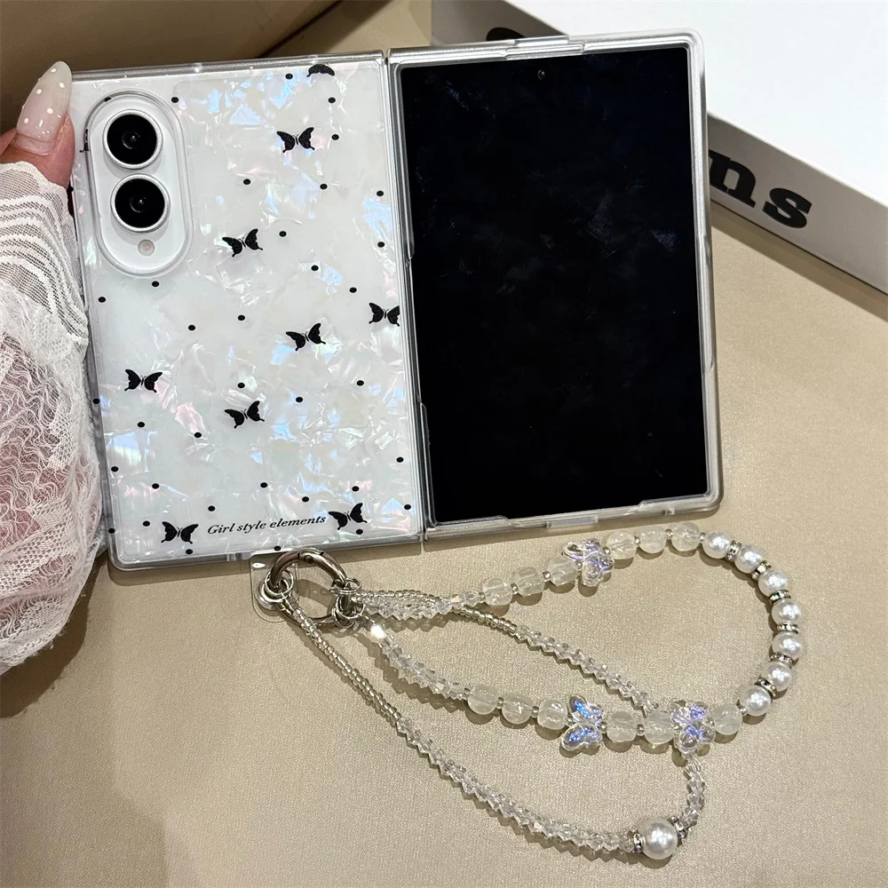 Vintage Butterfly Rose Shell Texture Phone Case For Samsung Galaxy Z Fold 8 Ultra Z Fold 7 6 5 4 3 Shockproof Protective Cover