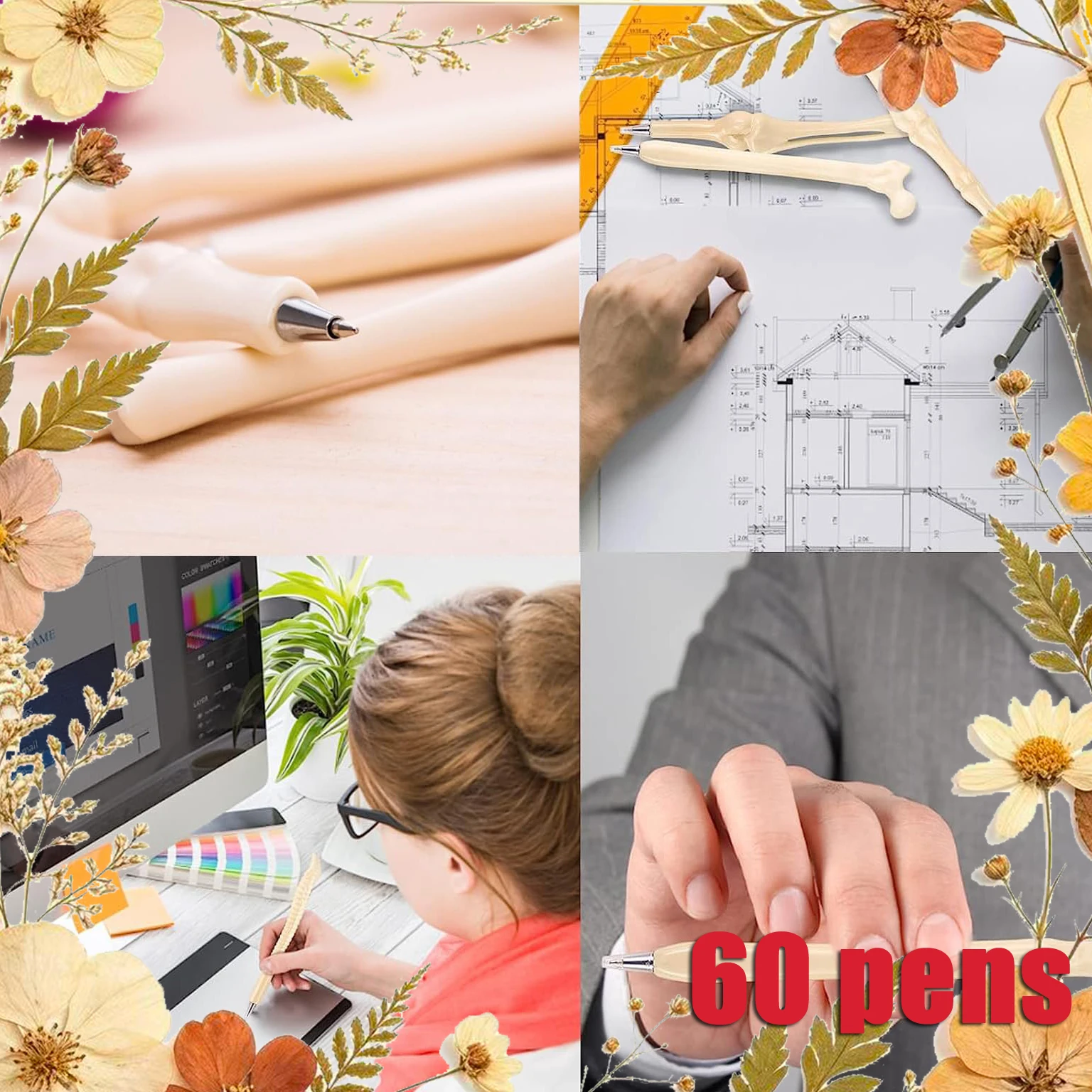 60Pcs Syringe Pens+Pill Pens+Bone-Design Ballpoint Pens — Gifts for Healthcare Professionals Perfect for Halloween
