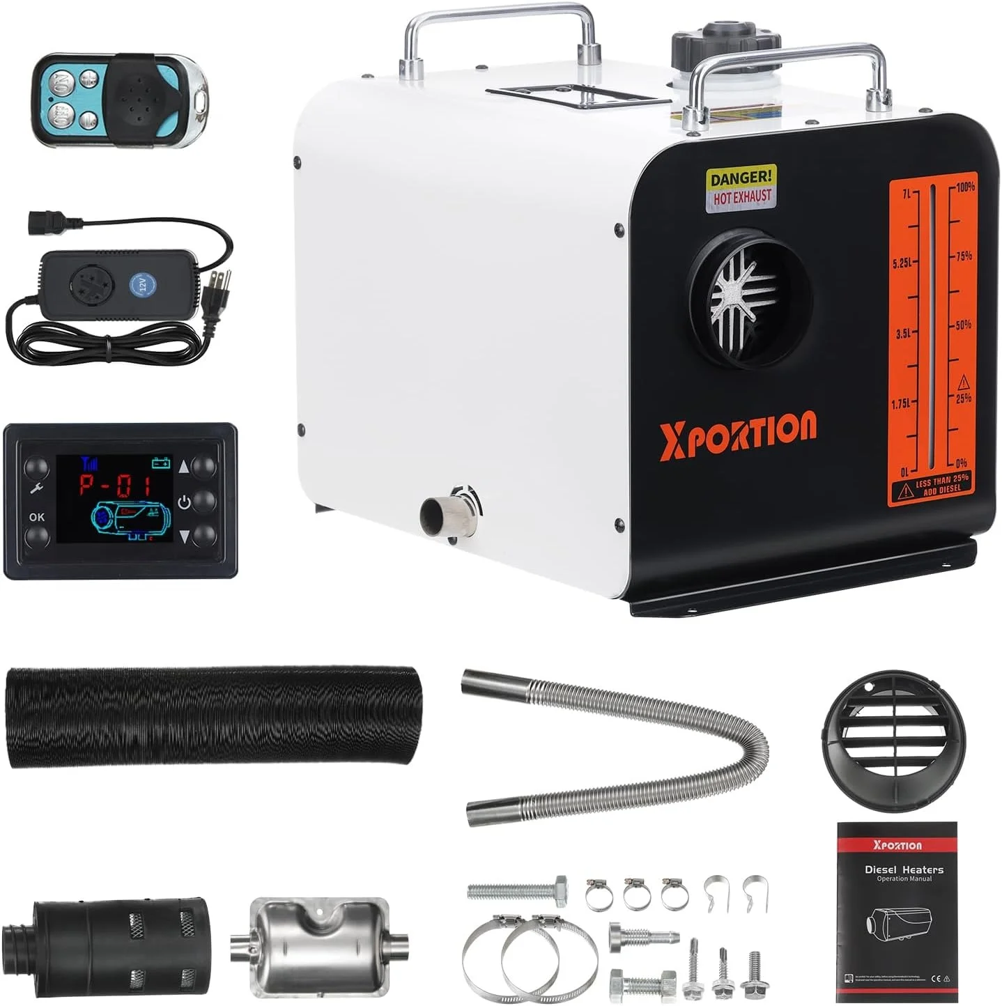 

Портативный дизельный обогреватель 8 кВт, черный, 12В/24В/110В, с дистанционным LCD-управлением, без защиты от перегрева, для караванов и автодомов