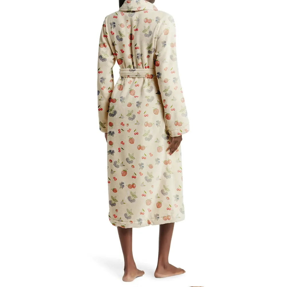 Халат с фруктовым принтом, осенне-зимний новый стиль, толстый длинный халат с завязками на талии, домашняя одежда с длинными рукавами