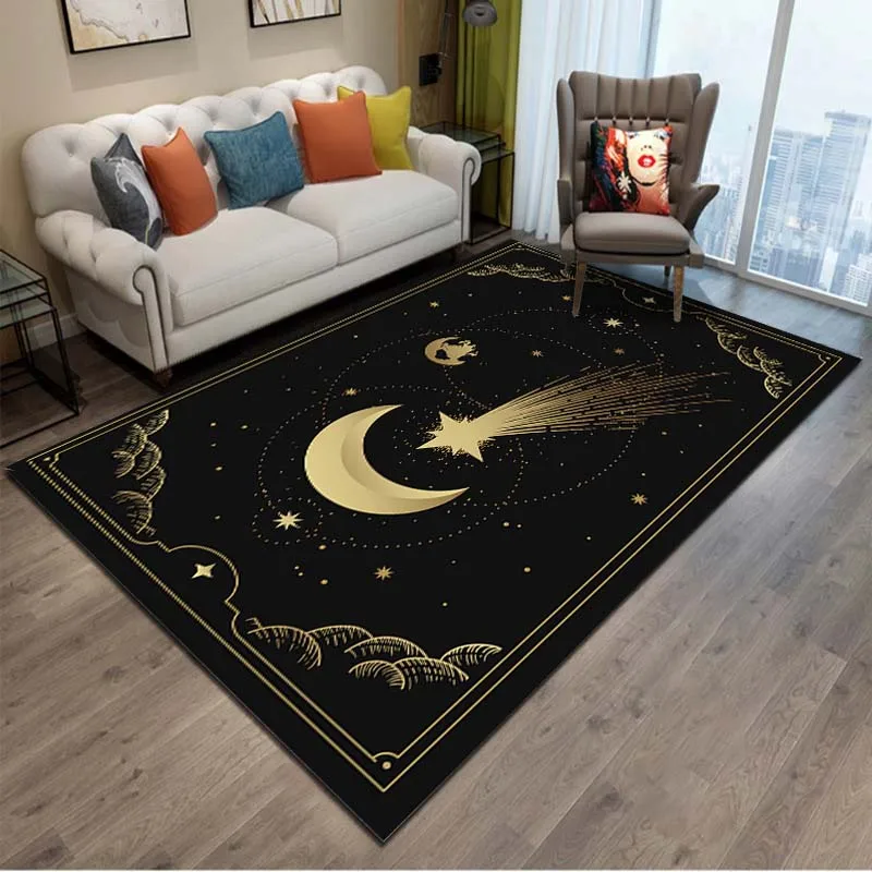 Celestial Black Moon Star Sun Carpet for Living Room Home Decor Witch Gothic Astrology Zodiac Large Area Rugs Bedroom Floor Mat