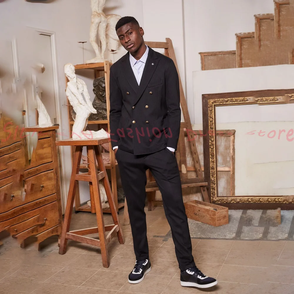 

2-х предметный модный новый стильный мужской деловой двубортный однотонный костюм, мужской тонкий свадебный пиджак, куртка, брюки, брюки