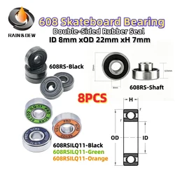 8PCS 608RS 8x22x7mm 608 Bearing ILQ-11 Black/Green/Orange 608RS-Black Skateboard Bearings for Inline Skates Skates Scooter