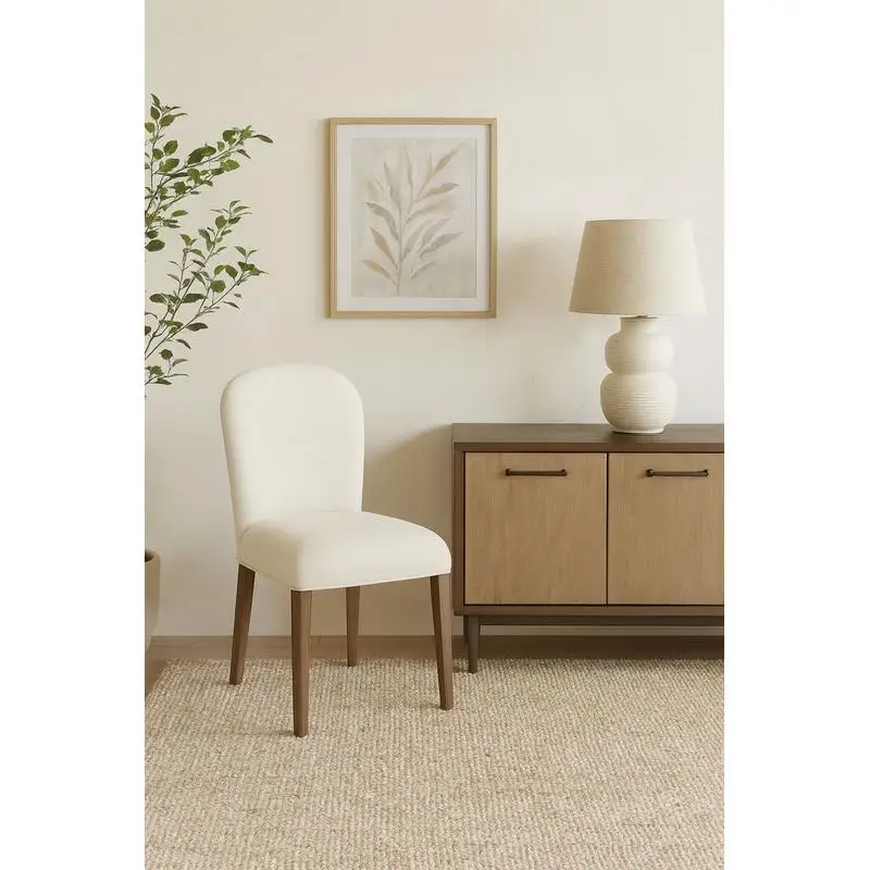 Conjunto de 2 cadeiras estofadas em arco em cacau e acabamento branco areia