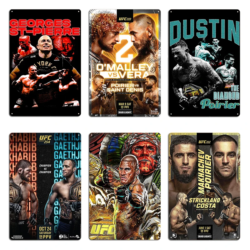 خفيفة الوزن المشارك الرئيسية داستن بوارير الماس مقابل بينوا سانت دينيس علامة معدنية جدار جدارية نادي بار إله الحرب تين تسجيل ملصق #1