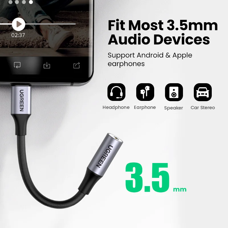 UGREEN DAC USB Loại C Đến 3.5Mm Jack Cắm Tai Nghe Adapter USB C Đến 3.5 Âm Thanh Aux Cáp iPad Pro Samsung Galaxy Google Pixel