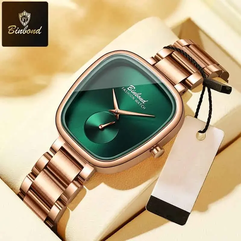 BINBOND New Fashion Ladies Quartz Watch Luxury Stainless Steel Waterproof Watch Simple High Quality Elegant Watches for Woman