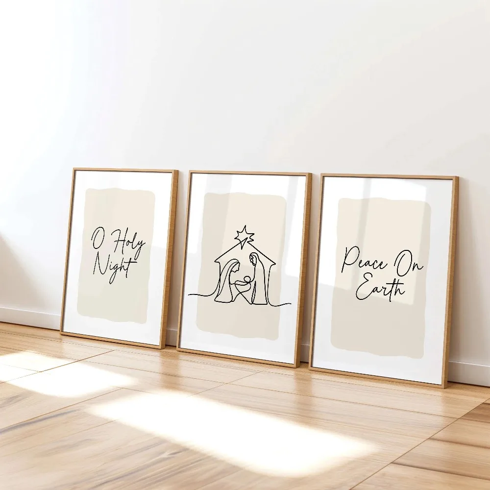 3pcs Frameless Christian Christmas Wall Art,Nativity Scene Printing,Digital Download,Minimalist Style,Living Room Home Decor