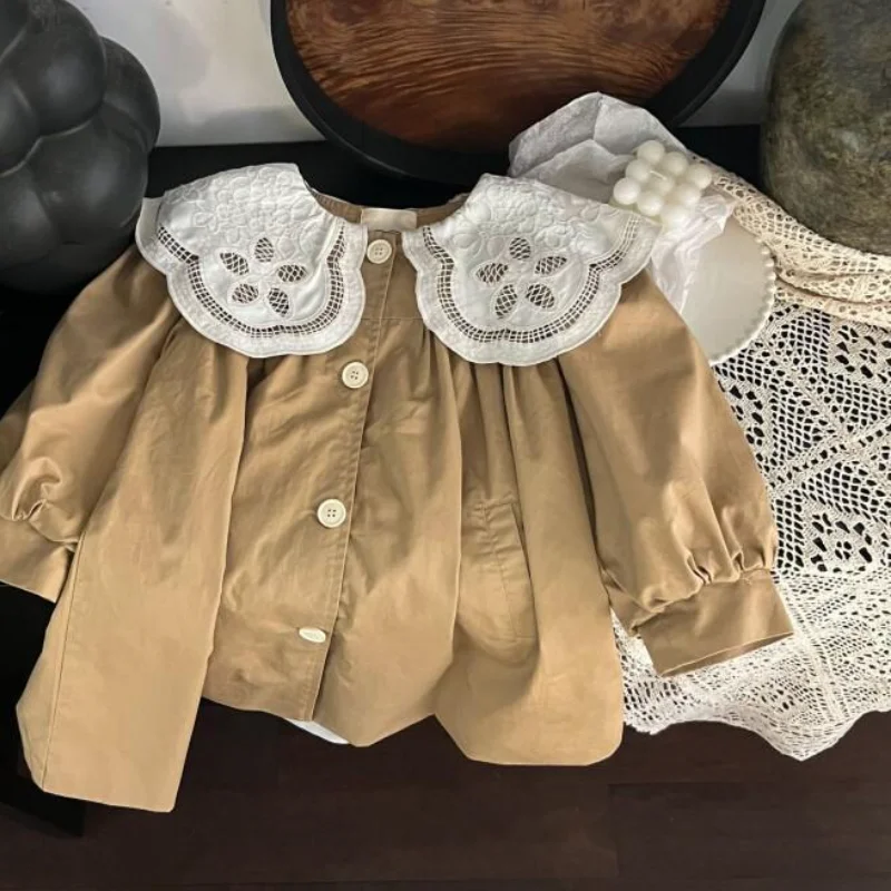 Kawaii فتاة خندق معطف الخريف والشتاء النسخة الكورية الترفيه نمط جديد طالب أزياء من الدانتل تقليم الاتجاه ملابس الأطفال #6