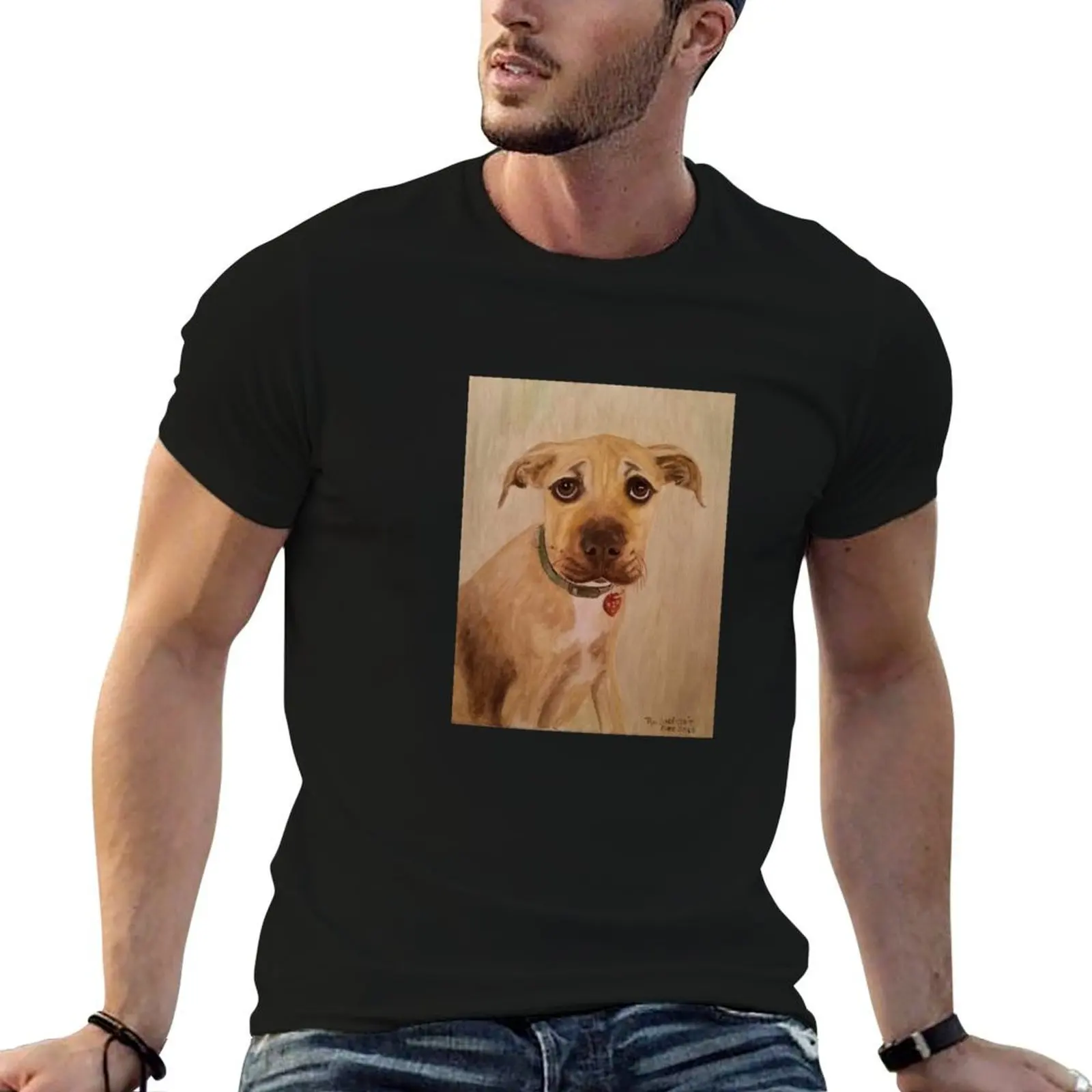 

PJ the pitbull mix puppy (oil painting) T-Shirt t shirt for man 100 percent cotton man t shirt luxury T-Shirt