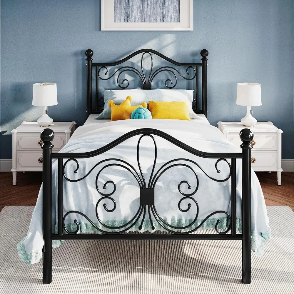 

Twin Size Bed Frame for Kids,Metal Bed Frame with Butterfly Pattern Design Headboard and Footboard,No Box Spring Needed