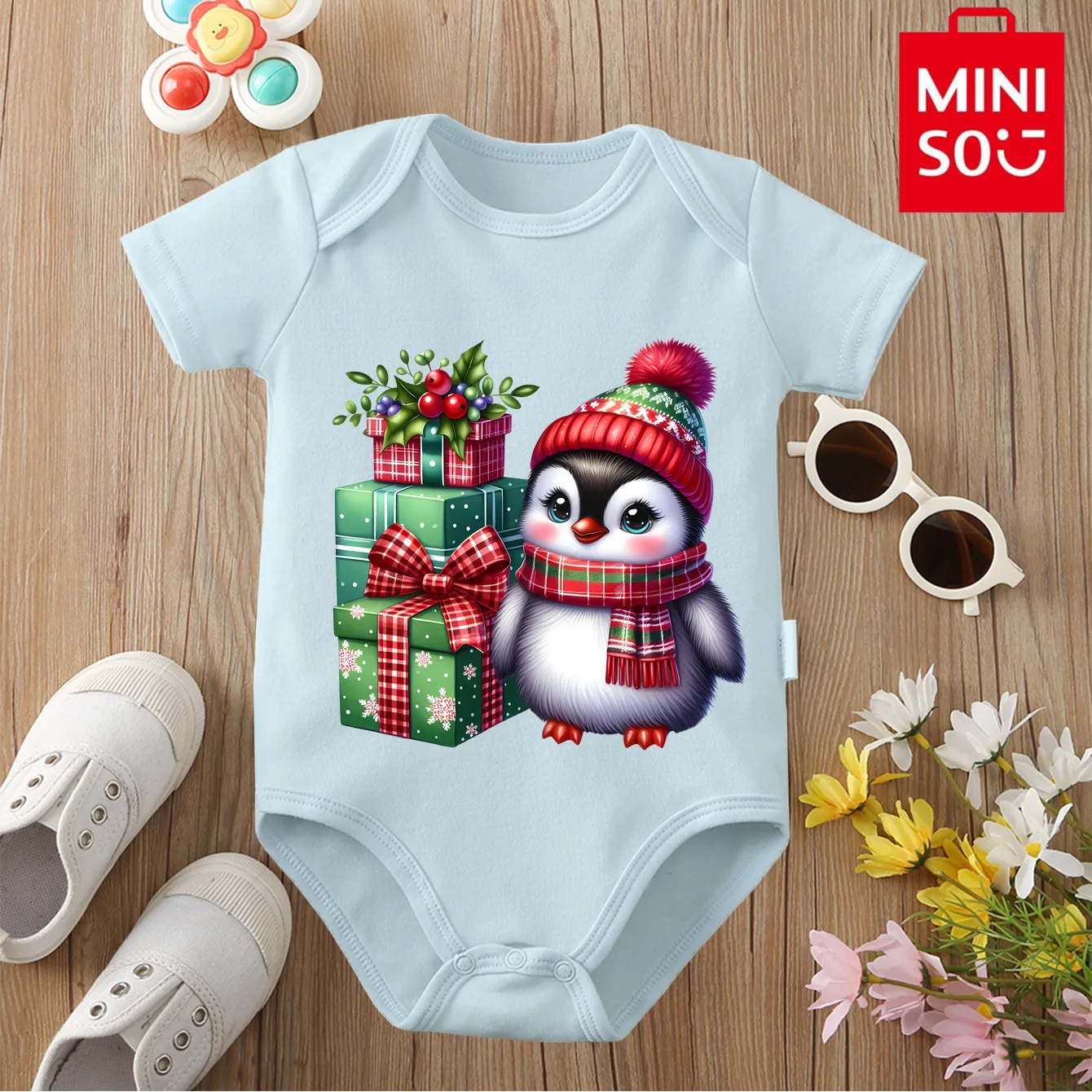 

MINISO Санта-Пингвин с Рождеством комбинезон-комбинезон из 100% хлопка с милой тканью боди для новорожденных 0-12 месяцев лучший подарок для ребенка