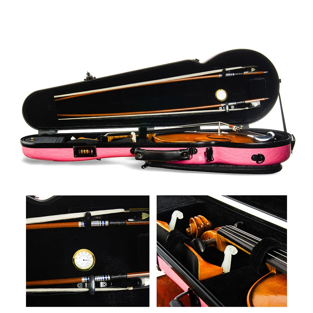 CHRISTINA Violin Case 4/4 Size Pink Triangular Lightweight Hybrid Carbon Fiber NEW Style with Code Lock Sheet Music Bag BV03PK