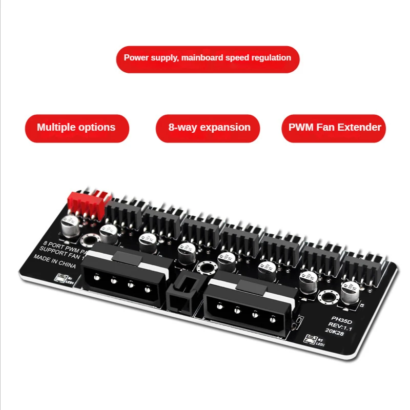 คอมพิวเตอร์เดสก์ท็อปพัดลม CPU PWM Hub 12V 3-pin 4-pin Expander ขนาดใหญ่ 4Pin SATA 15Pin อินเทอร์เฟซ 8-way แชสซีพัดลมควบคุมความเร็ว