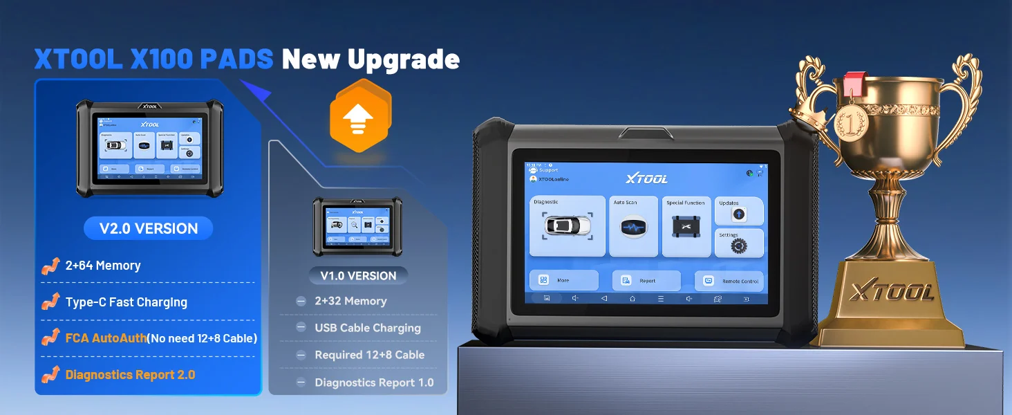 XTOOL X100 PADS Key Programmer Read/Write IMMO Chip Programming Smart Key Car Diagnostic Tool Automotive Scanner CANFD DOIP FCA