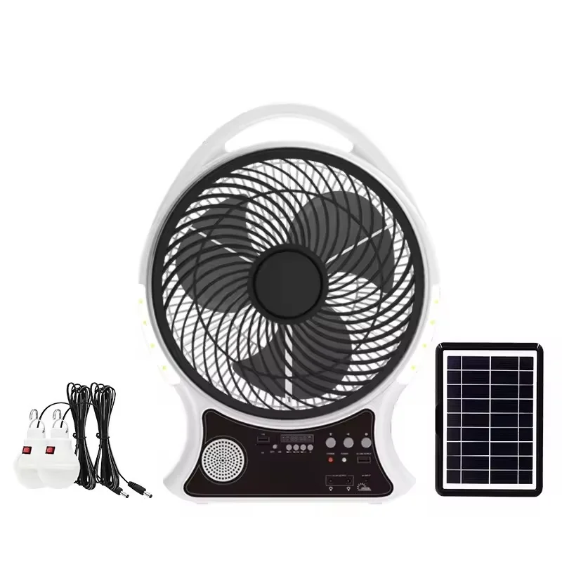 Portable Solar Camping Fan With Bluetooth Speaker And FM Radio For RV