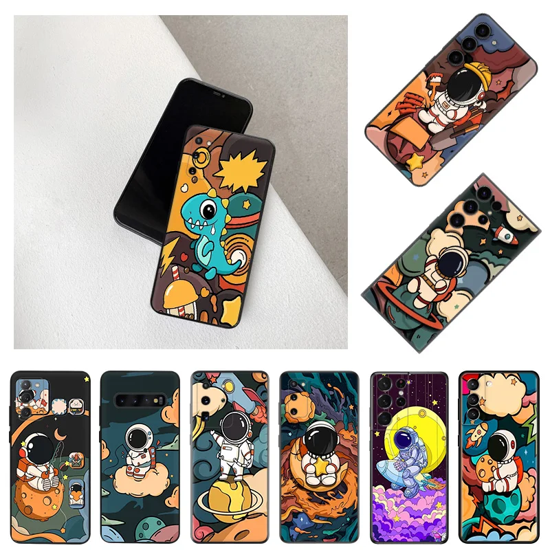 Soft Case for Samsung Galaxy S24 S23 S22 S21 S20 S10 Plus Ultra FE E Cute Moon Cartoon Astronaut Rocket Matte Phone Cases Cover