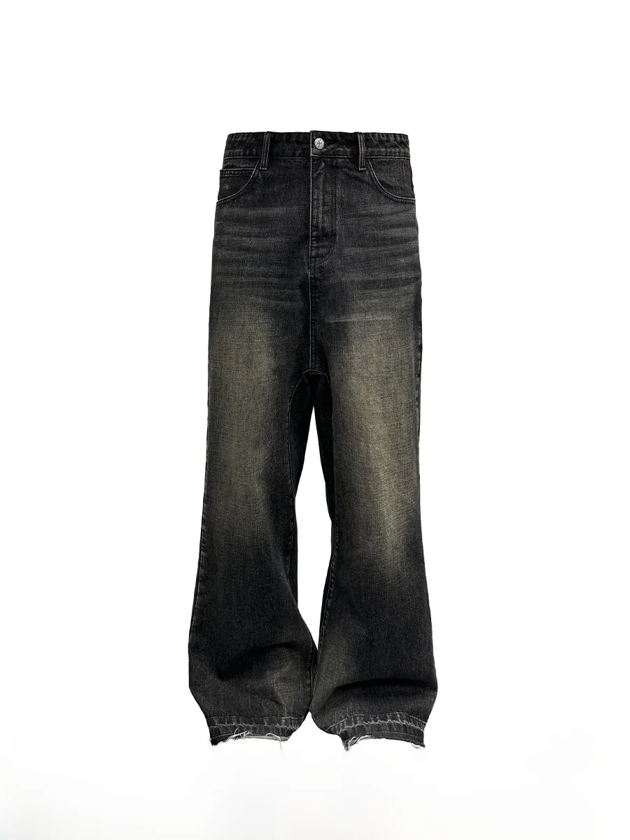 Low Waist Denim Jeans Retro Fading Natural  Loose Fit Micro Flared Unisex Blue Cotton Polyester Blend Wear Resistant