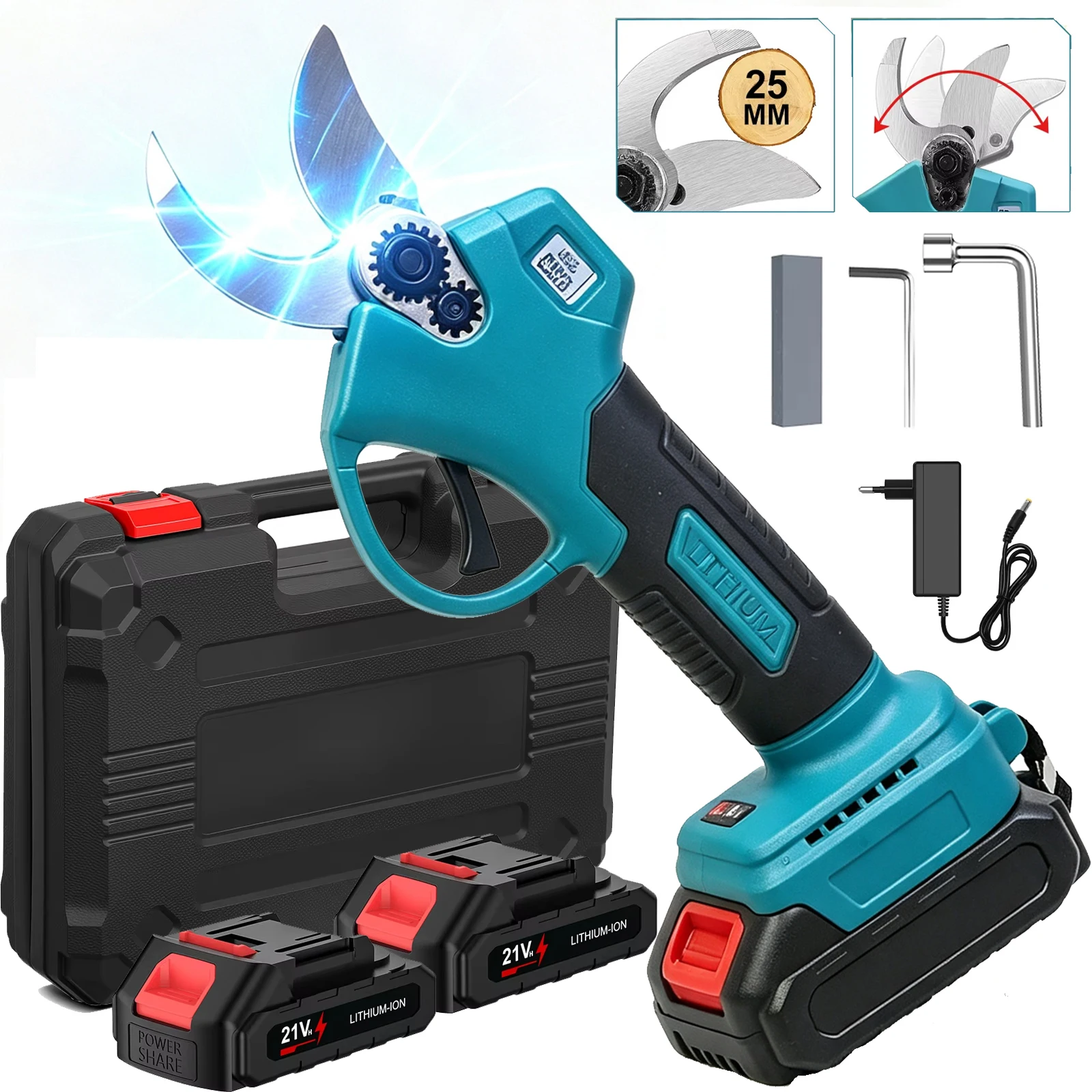 Image of OWJHE 800W 25MM Bürstenlose Elektrische Astschere 2-Gang Kabellose Schere Obstbaum-Bonsai-Schneidwerkzeug für Makita 21V Akku