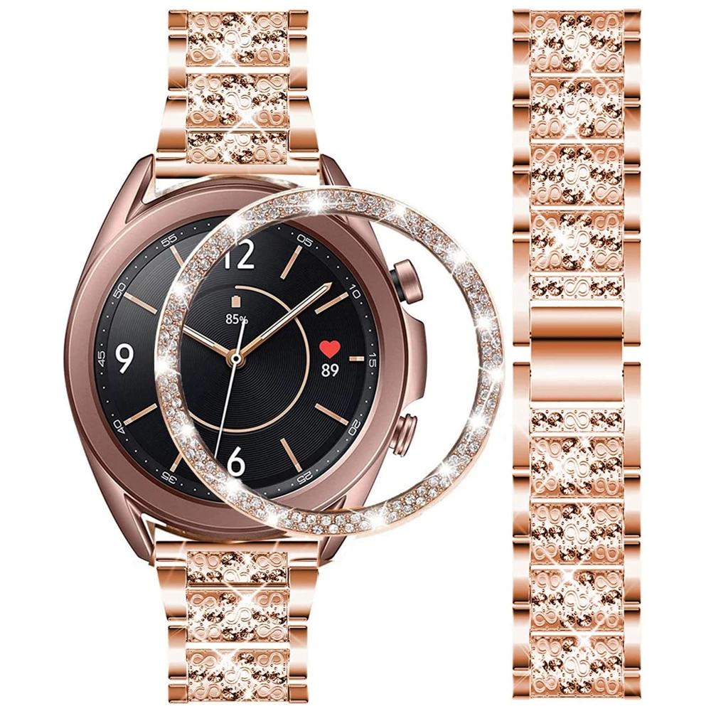 

For Samsung Galaxy Watch 3 41mm 45mm bezel ring + band Shining Rhinestone Diamond Metal Strap for galaxy watch 3 band bezel loop