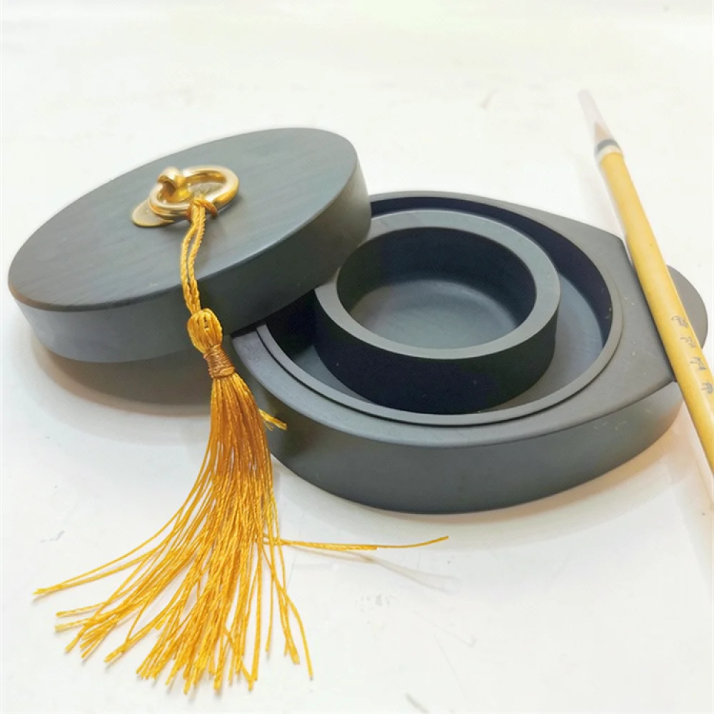 High Quality Calligraphy Inkstone With Cover Natural Stone Material Unique Design Writing Stationary Desk Decoration