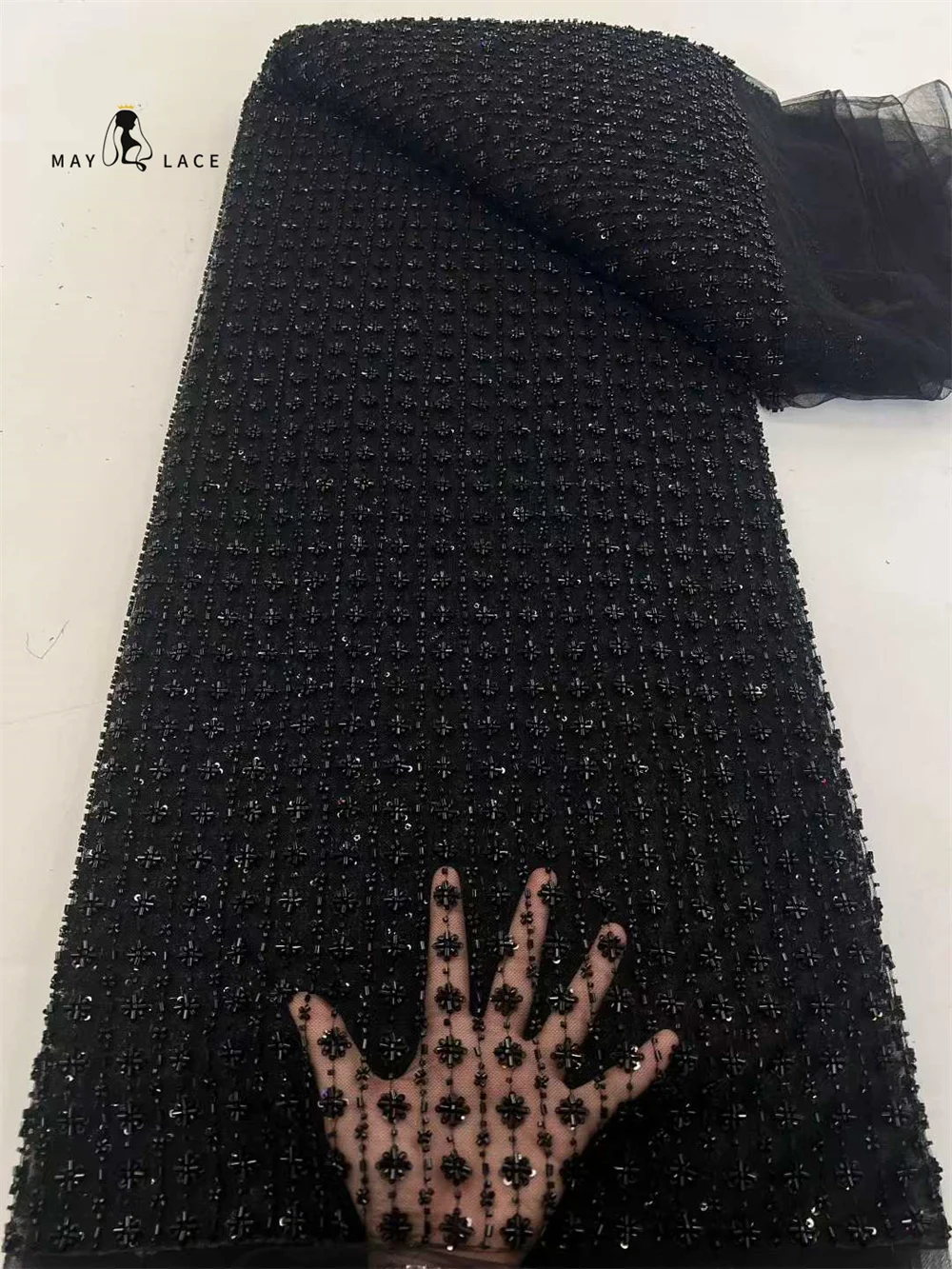 

Latest Black Mesh Embroidery Beads Sequins African Lace Fabric 2026 High Quality Nigerian Women Wedding French Material 5yards