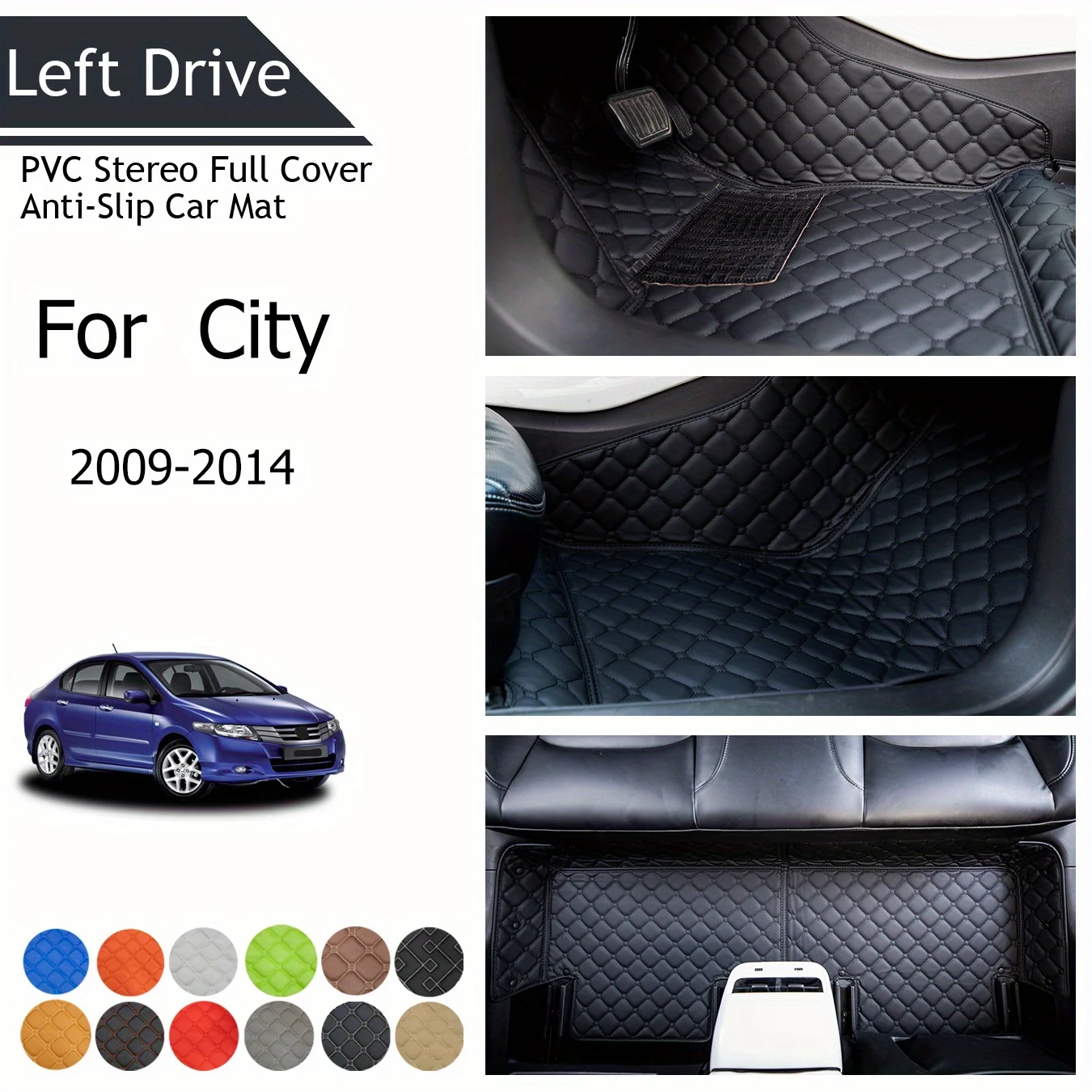 

TEGART 【LHD】For Honda For City 2009-2014 Three Layer PVC Stereo Full Cover Anti-Slip Car Mat Car Floor Mats Car Accessories