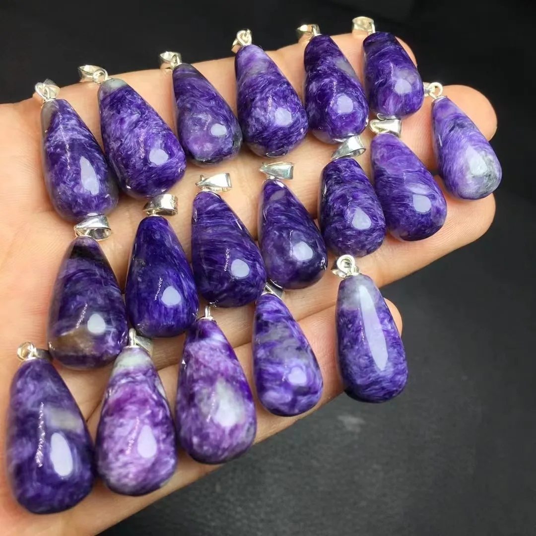 Unit One Piece 925 Silver Buckle With Popular Sale Natural Charoite Stone Crystal Healing Pair Shape Pendant