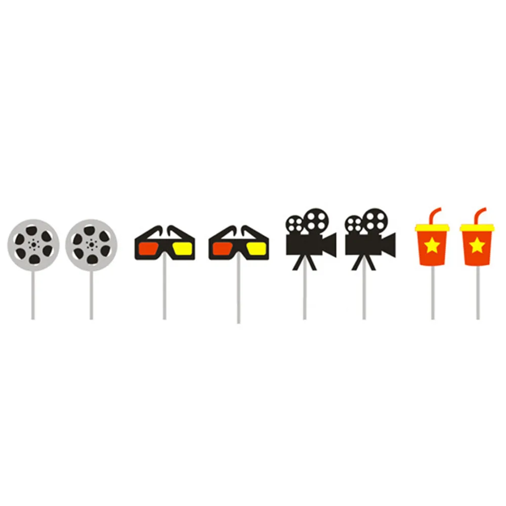 Party Cupcake Topper Film Nacht Paries Geburtstag Film Thema Party Popcorn Kino Ticket Lampe Licht Kamera Kuchen Dekoration – Detail 6