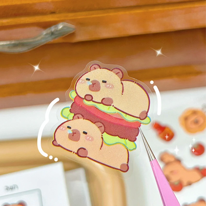 5 buah Kawaii hewan Capybara tema stiker tahan air DIY dekorasi kartu bahan lucu stiker dekorasi alat tulis