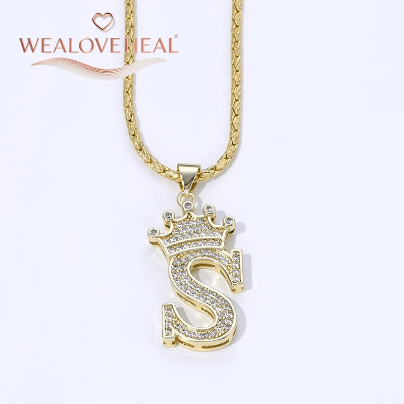 18K Vergoldete A-Z Kronen-Initial-Halskette, Iced Out CZ 26 Buchstaben-Anhänger-Kette, Personalisierter Hip-Hop-Schmuck Geschenk für Ihn und Sie – Detail 37