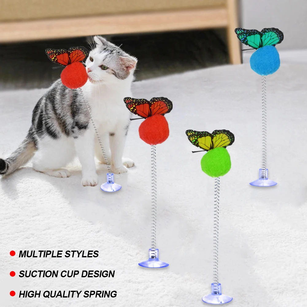 Multicolored Cat Feather Spring Toy Cat Fur Ball Spring Toy with Suction Cup Funny Cat Scratcher Toy Simulation Self-hi Cat Toy