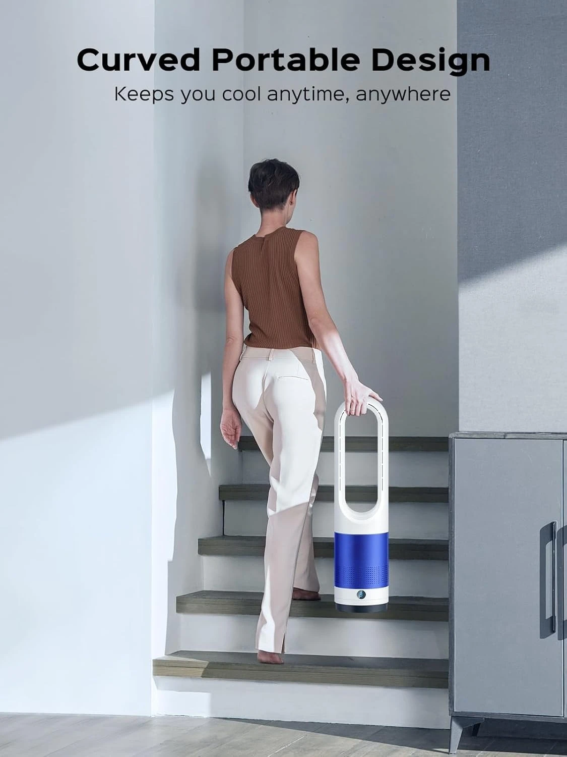 مروحة خالية من الشفرة لغرفة النوم، مروحة برجية هادئة مع جهاز تحكم عن بعد، 90 °   مروحة متأرجحة لشاشة LED داخلية سهلة التنظيف ومحمولة